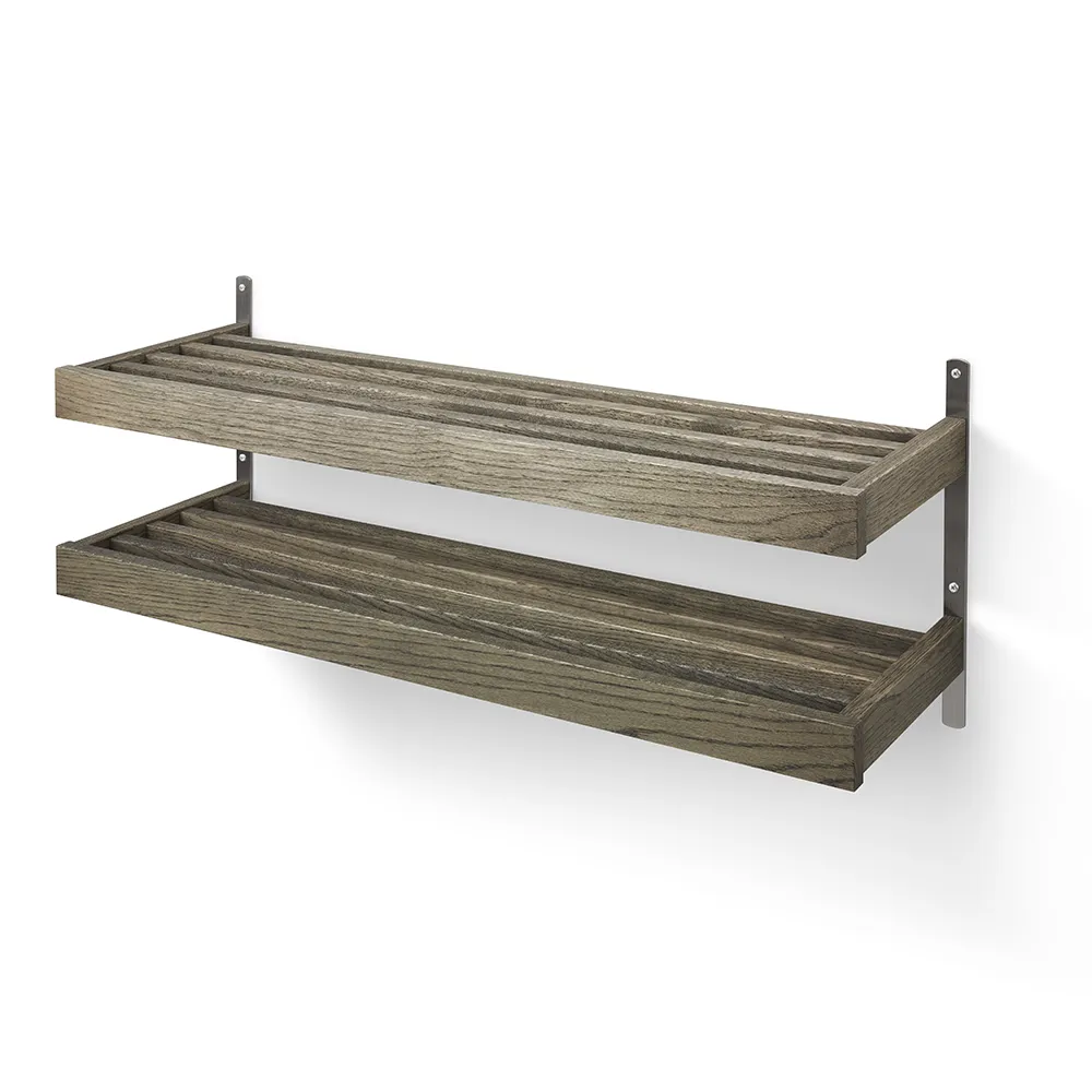 Oscarssons Möbel, Nadja Schuhregal 100 cm 2 Ebenen an der Wand montiert Eiche geräuchert/Stahl geschliffen