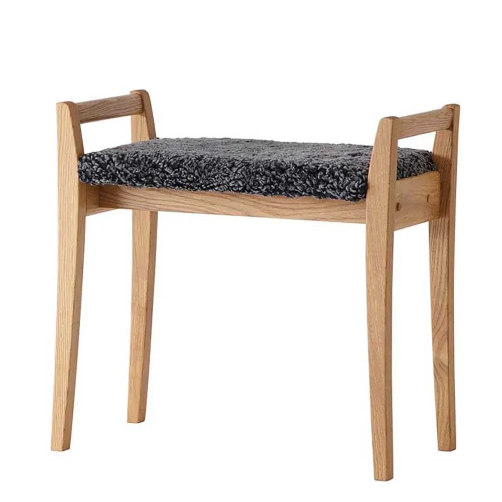 Oscarssons Möbel, Meja Hocker Eiche geölt/Schafsfell Dunkelgrau