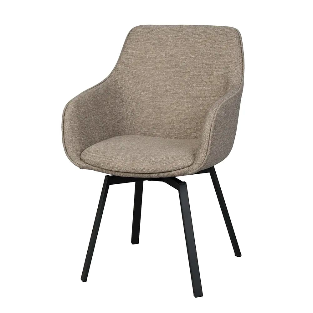 Rowico Home, Alison Stuhl mit Armlehnen dunkelbeiger stoff/schwarze metallbeine