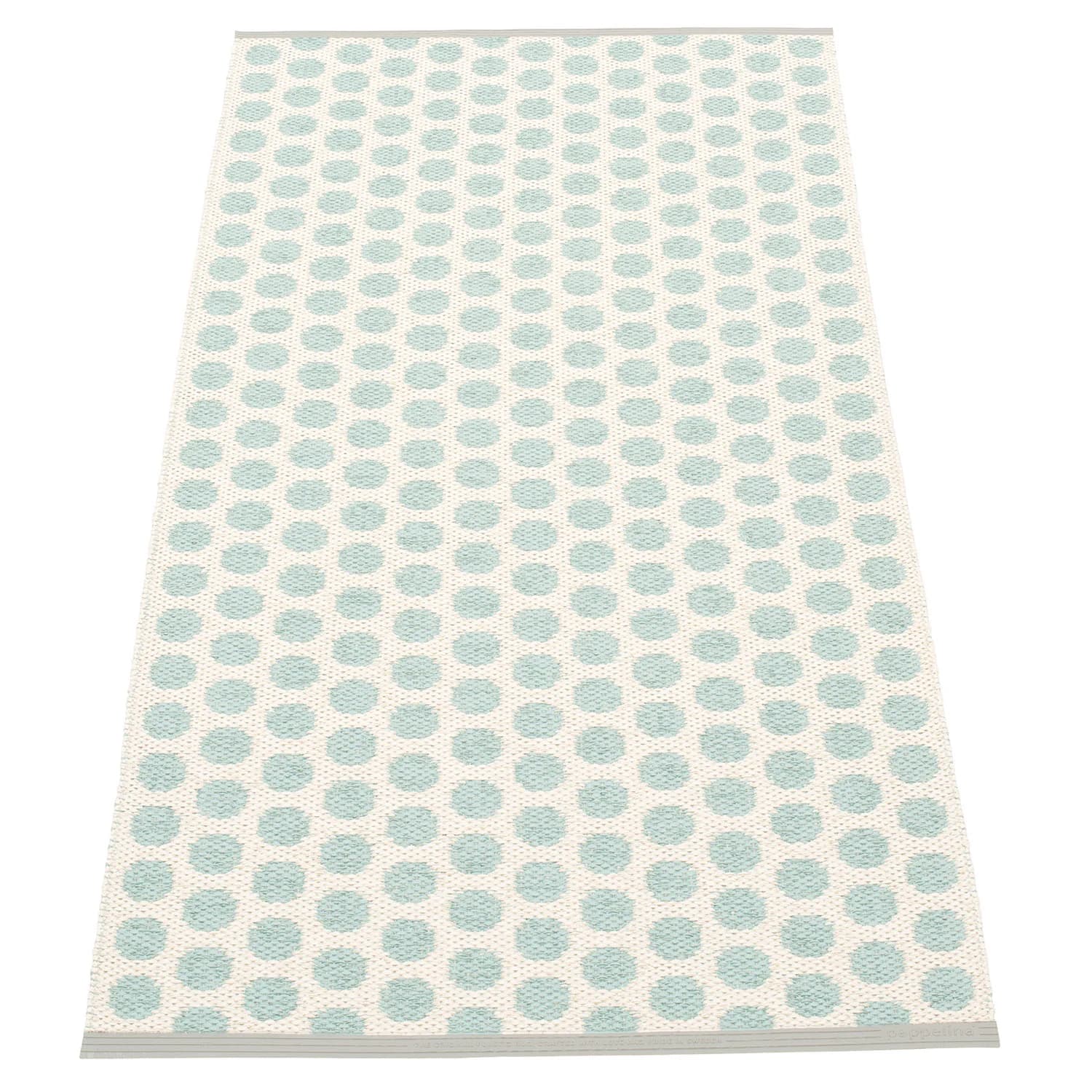 Pappelina, Noa Teppich 70x150 cm pale turquoise / vanilla / warm grey stripe