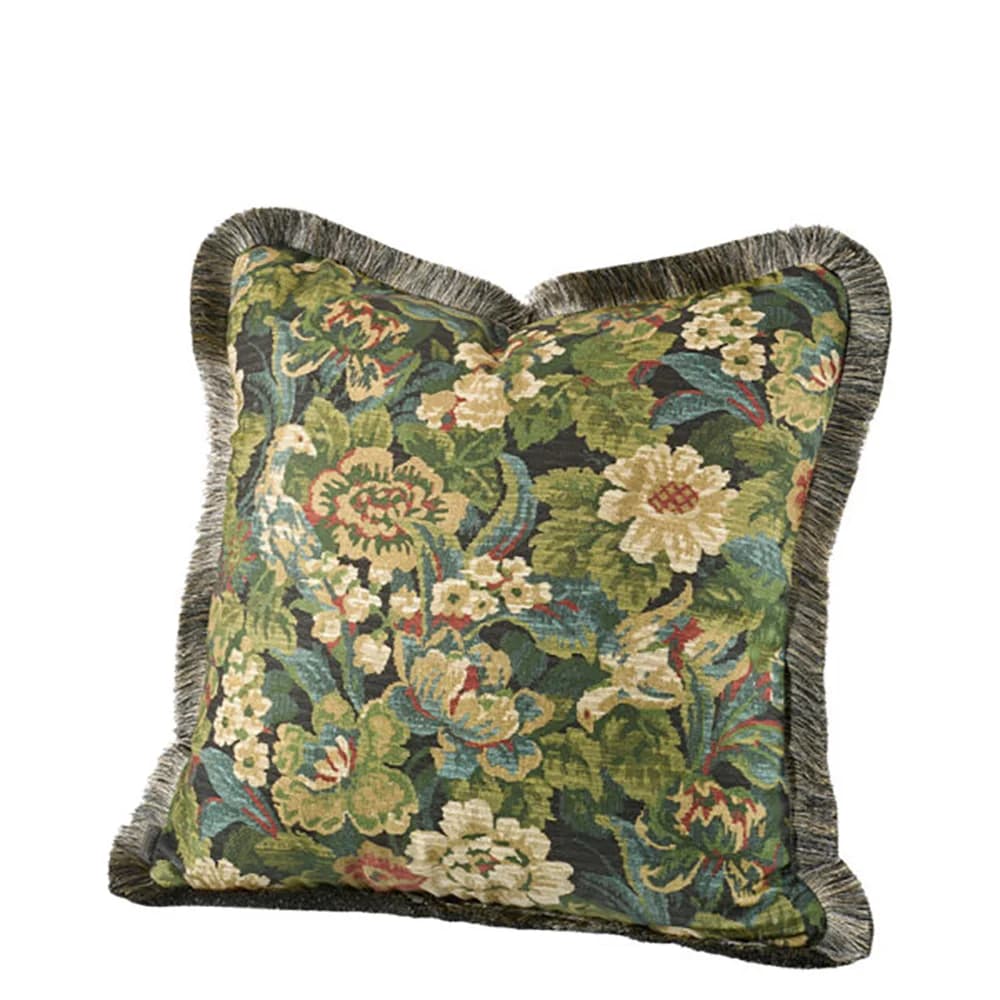 Ebonleaf Flower Cushion Cover Fringe Green
