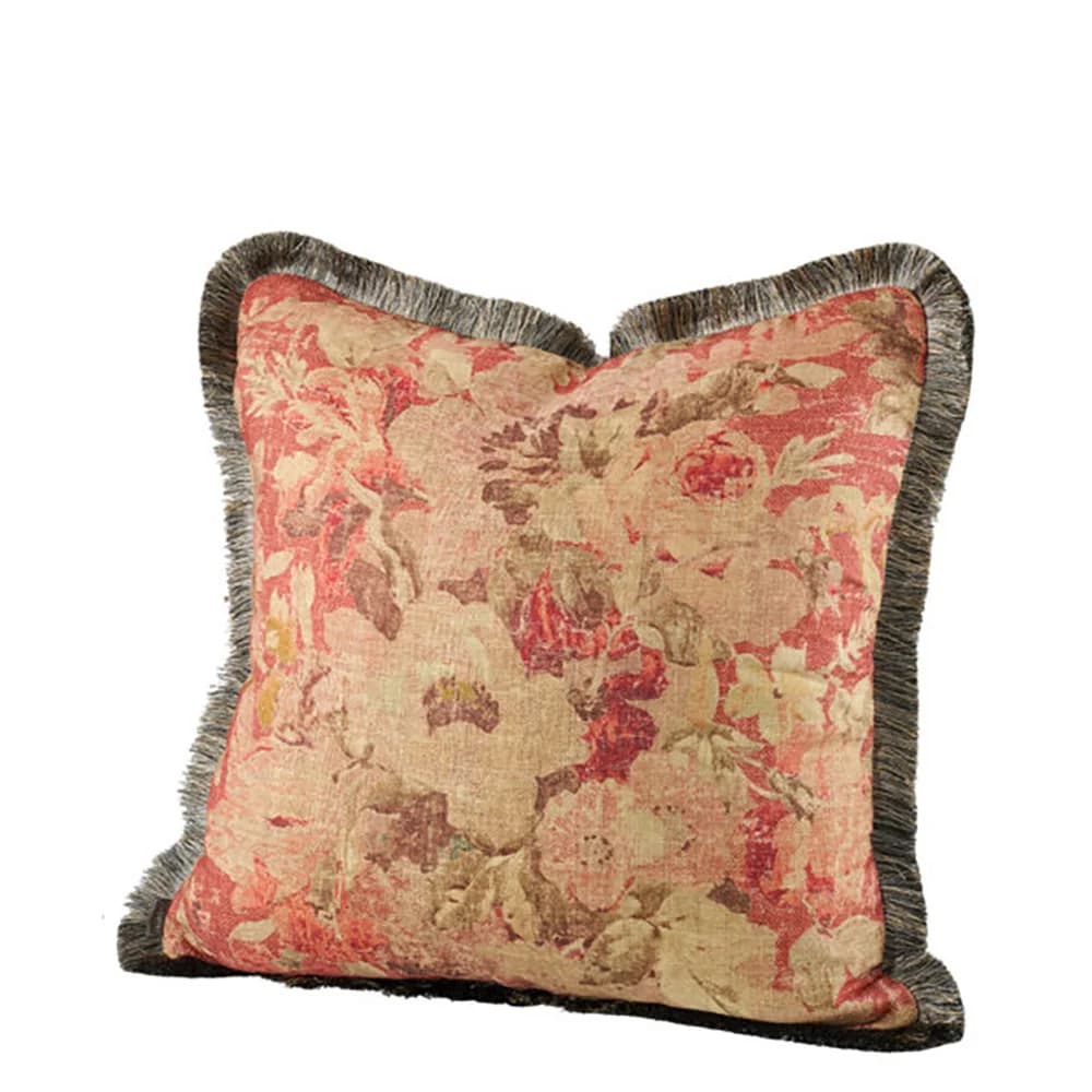 Rosewood Flower Cushion Cover Fringe Rouge