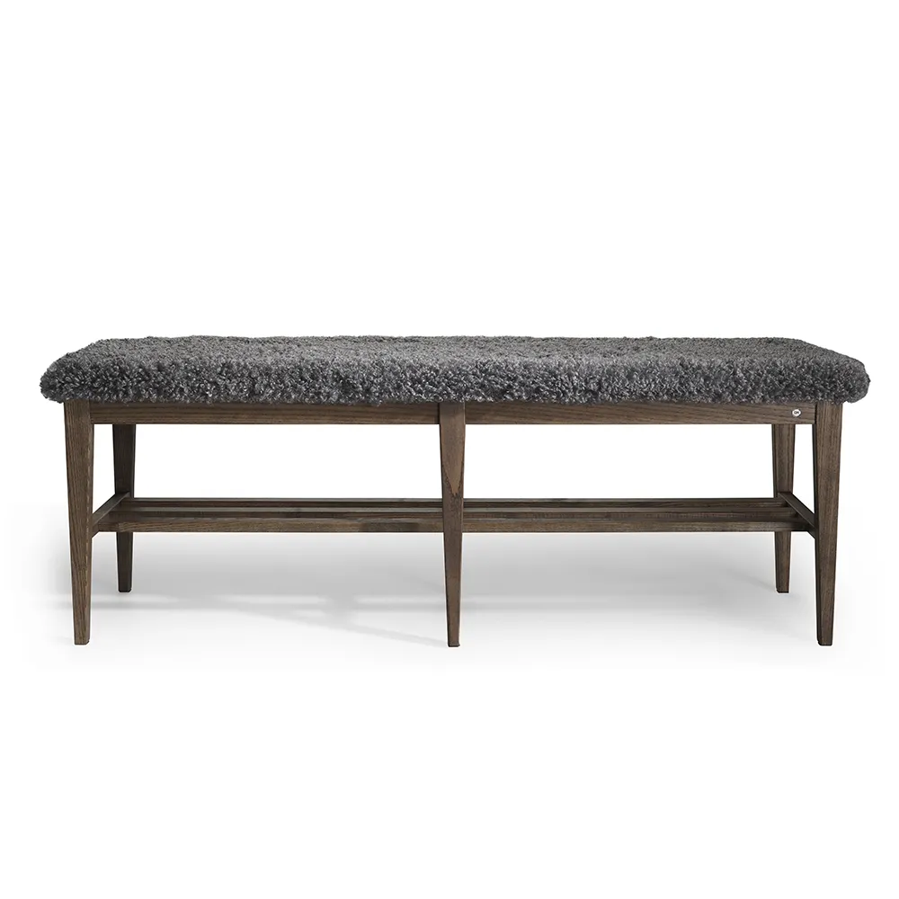 Oscarssons Möbel, Nadja Bank 130 cm Braun Geölte Esche/Schafsfelloptik Grau