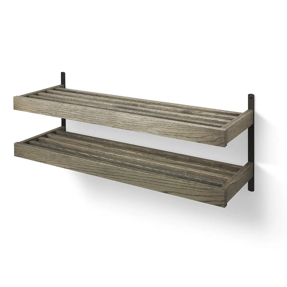 Oscarssons Möbel, Nadja Schuhregal 100 cm 2 Ebenen an der Wand montiert Eiche geräuchert/Mattschwarz Stahl