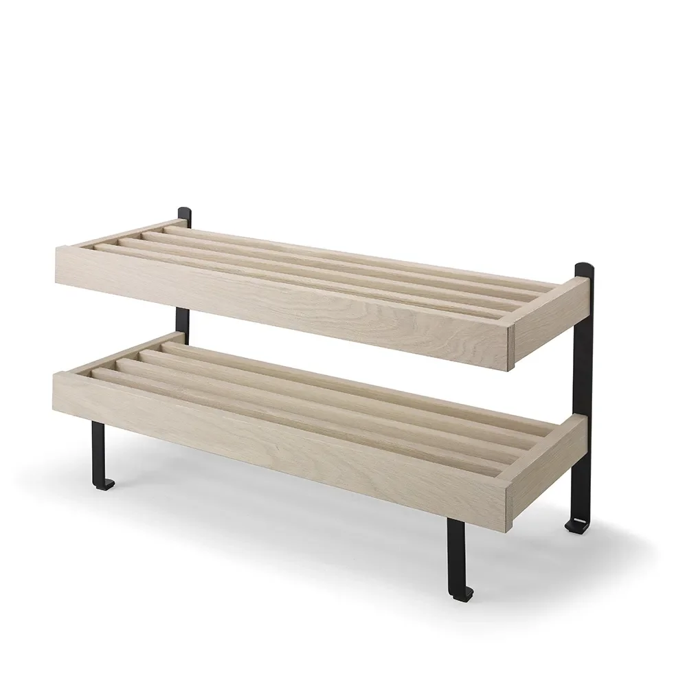 Oscarssons Möbel, Nadja Schuhregal 80 cm Eiche weiß lackiert/Mattschwarzer Stahl