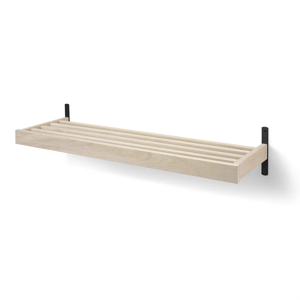 Oscarssons Möbel, Nadja Schuhregal 100 cm Wandmontage Weiß geölte Eiche/Mattschwarzer Stahl Ruder