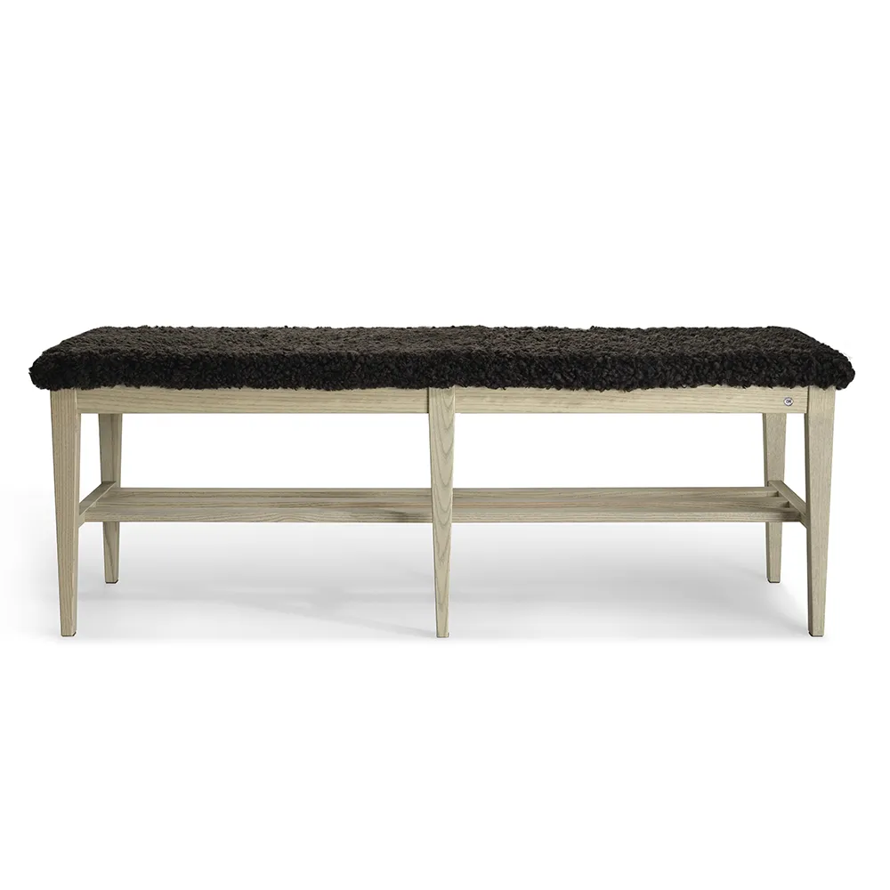 Oscarssons Möbel, Nadja Bank 130 cm Grau Geölte Esche/Schafsfell Braun