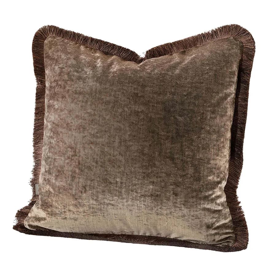 Artwood, Garda Samt Taupe Kissenbezug Fransen 50X50