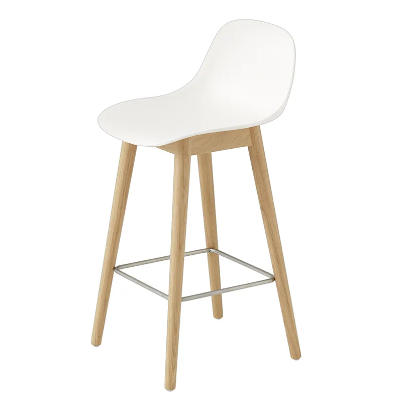 Muuto, Fiber Barhocker niedrig Wood Base - 65 cm - Natural White