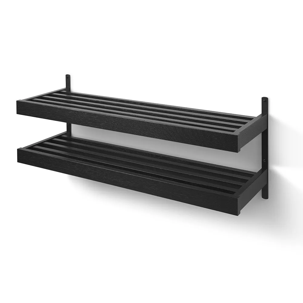 Oscarssons Möbel, Nadja Schuhregal 100 cm 2-stöckig an der Wand montiert Schwarz gebeizte Eiche/Mattschwarzer Stahl