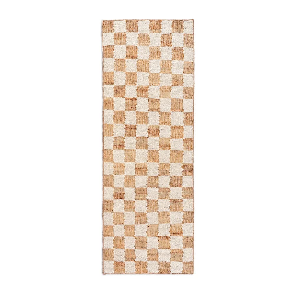 Ferm Living, Handgewebter Wollteppich Check 70x180 cm Off-White