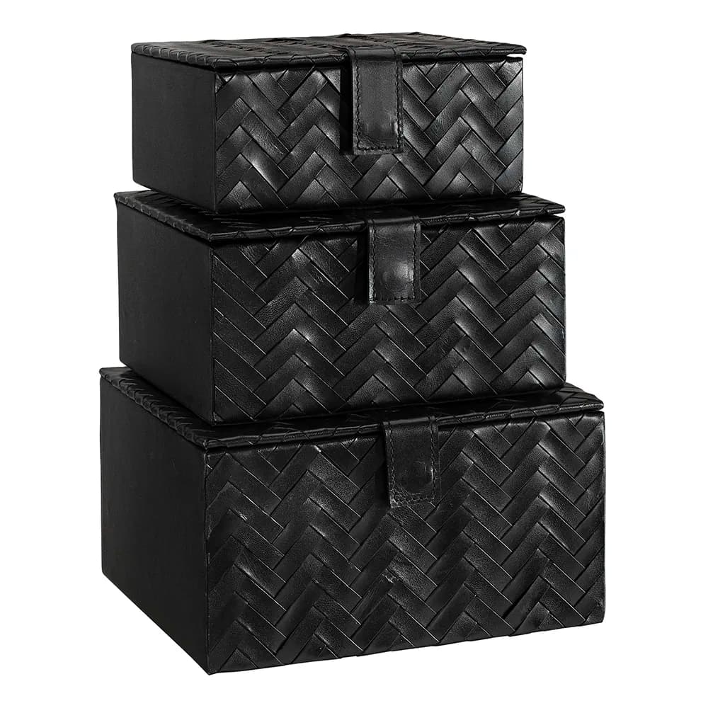 Artwood, Fontana 3er-Set Lederboxen schwarz
