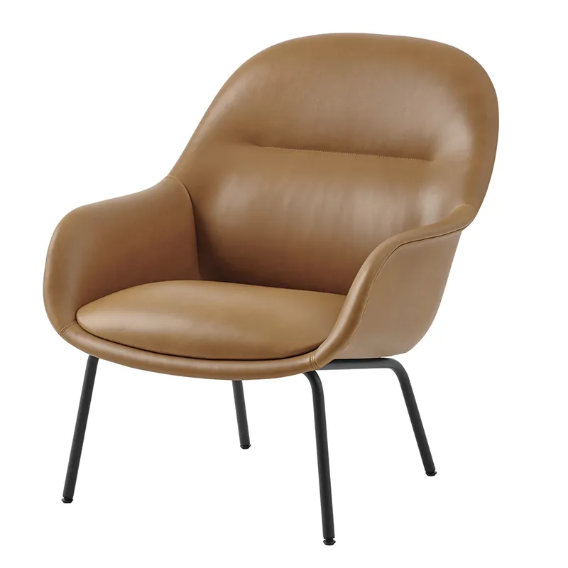 Muuto Fiber Lounge Sessel mit Stahlbeinen Refine leather cognac-black