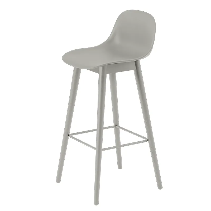 Muuto, Fiber Barhocker hoch Wood Base - 75 cm - Grey/Grey