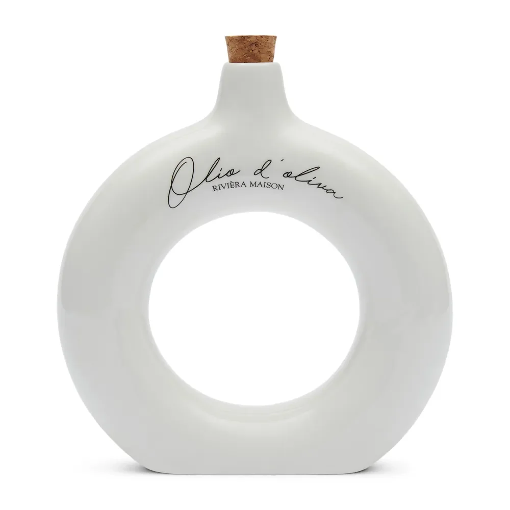 Riviera Maison, Handgefertigte Essig- und Ölflasche Olio D'Oliva Off White