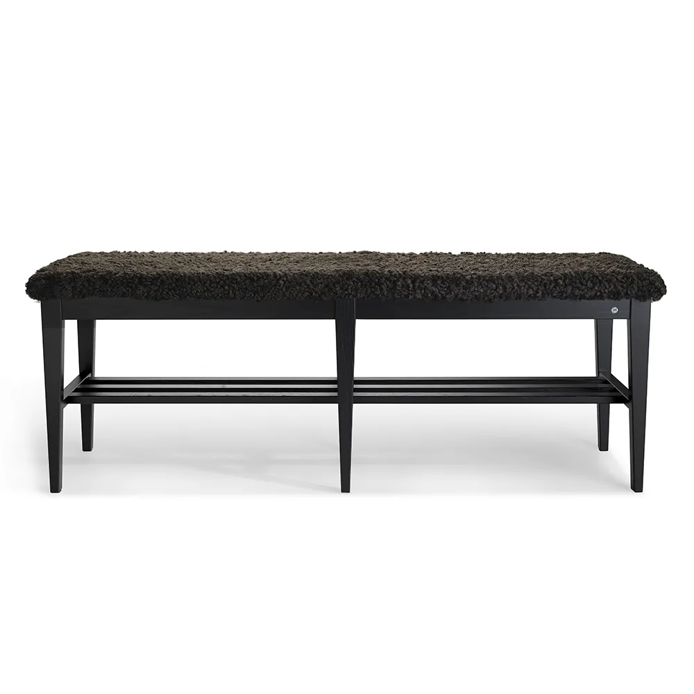 Oscarssons Möbel, Nadja Bench 130 cm Esche schwarz gebeizt/Schafsleder braun