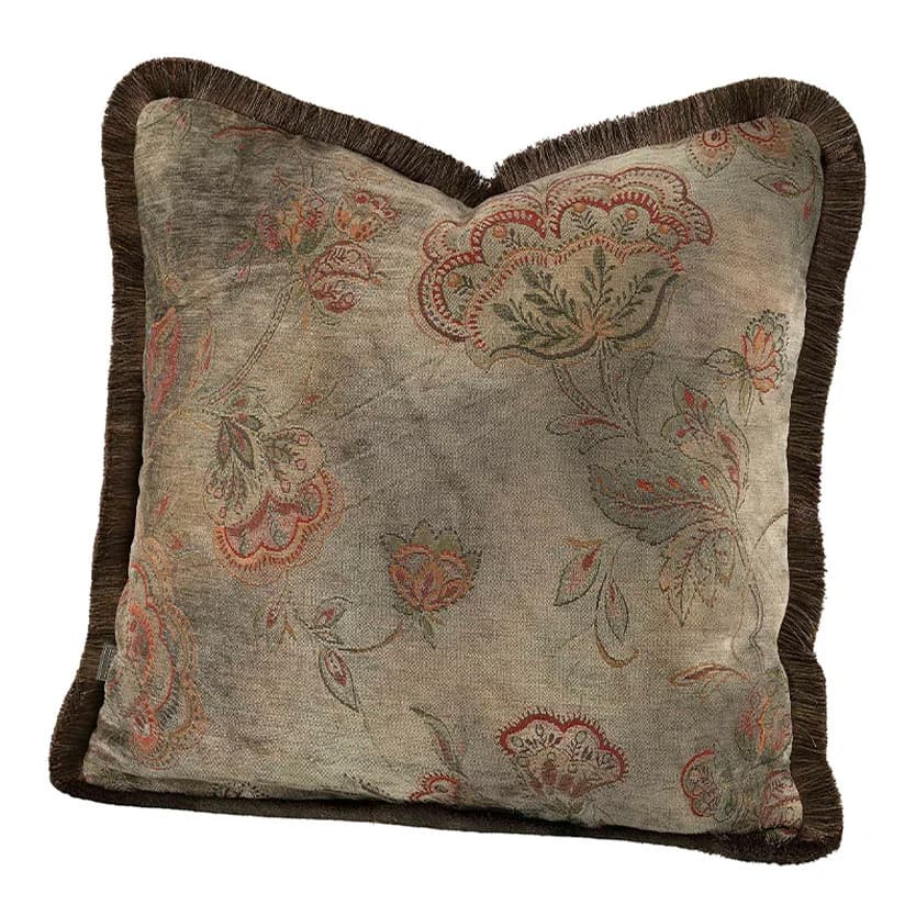 Miralago Flower Cushion Cover Fringes Taupe