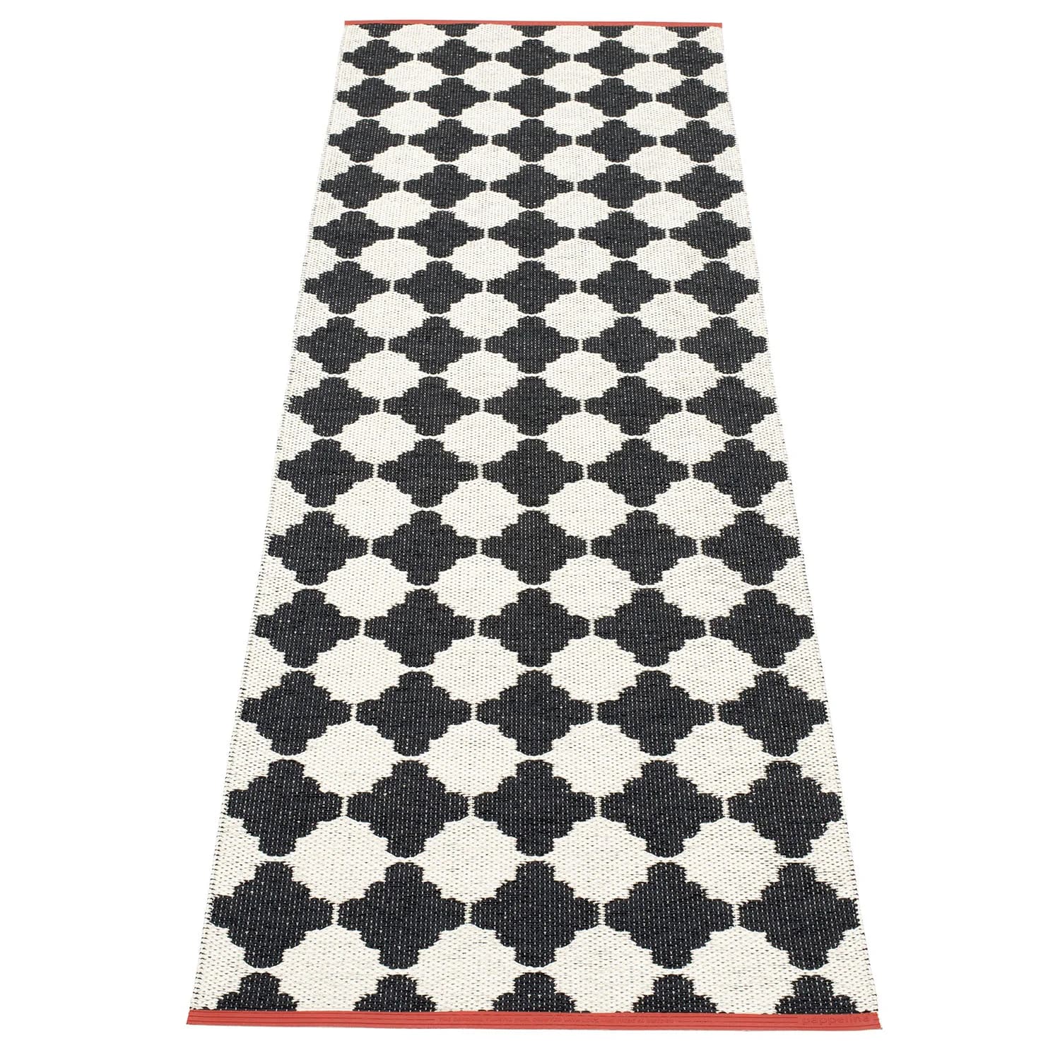 Pappelina, Marre Teppich 70x225 cm black / vanilla coral stripe