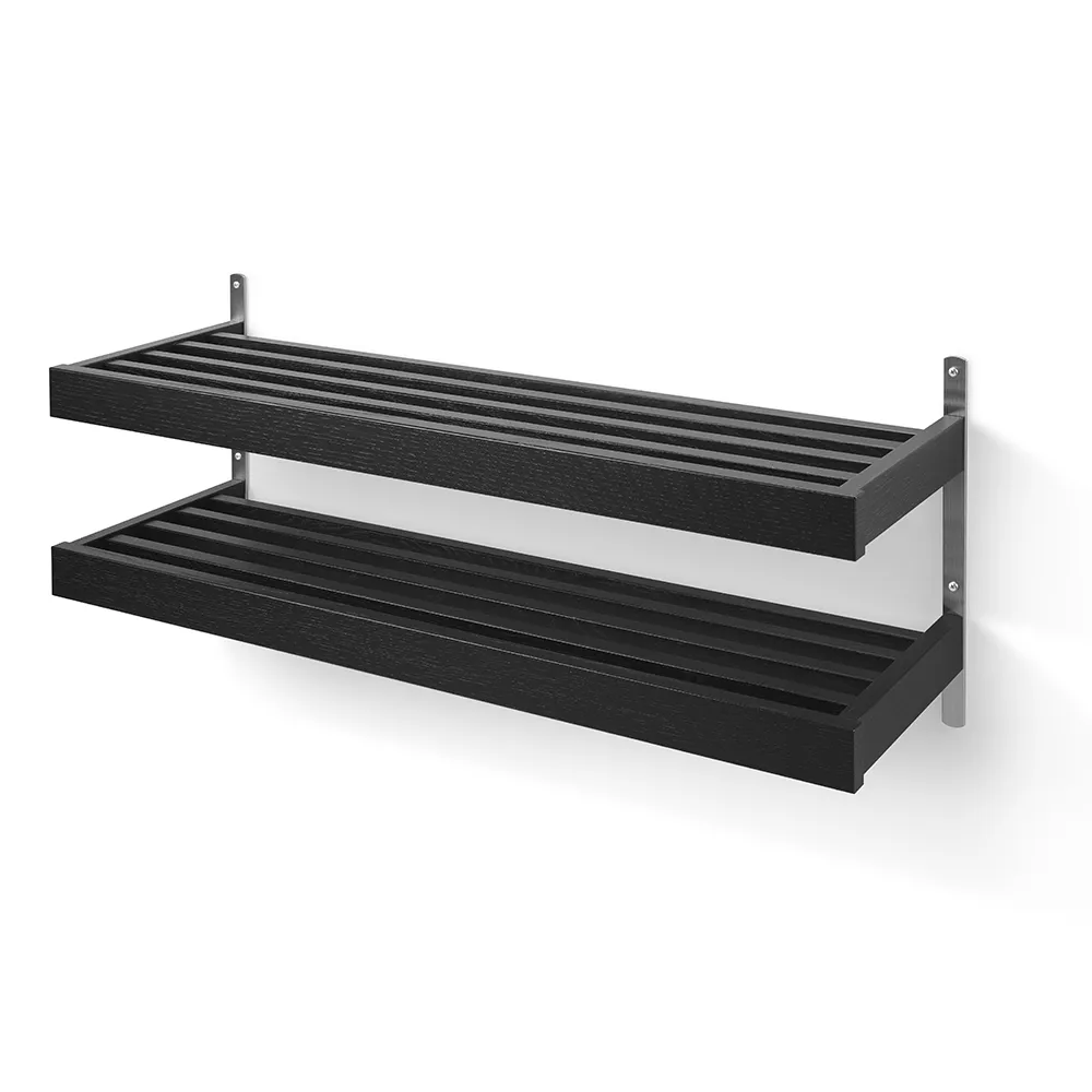 Oscarssons Möbel, Nadja Schuhregal 100 cm 2 Ebenen an der Wand montiert Eiche schwarz gebeizt/Stahl geschliffen