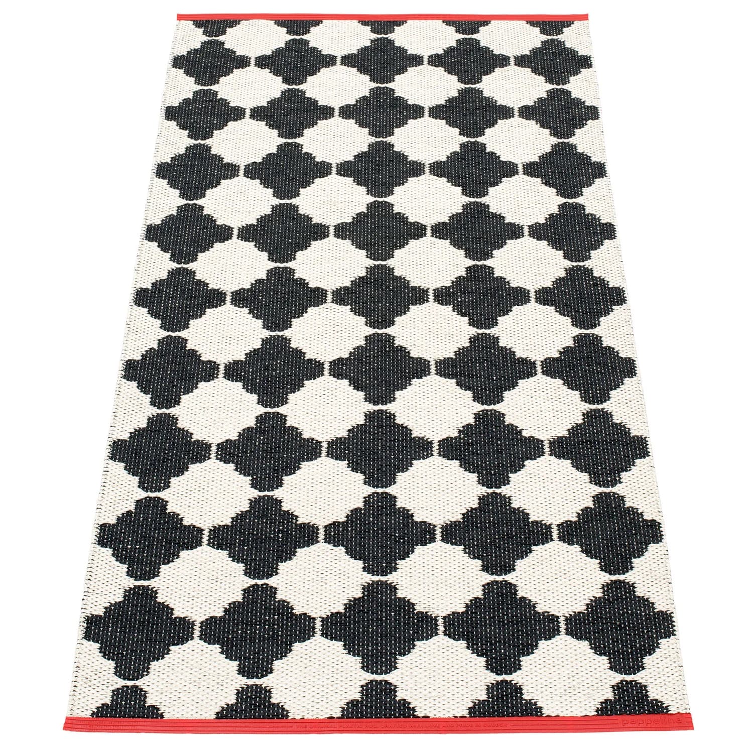 Pappelina, Marre Teppich 70x150 cm black / vanilla coral stripe