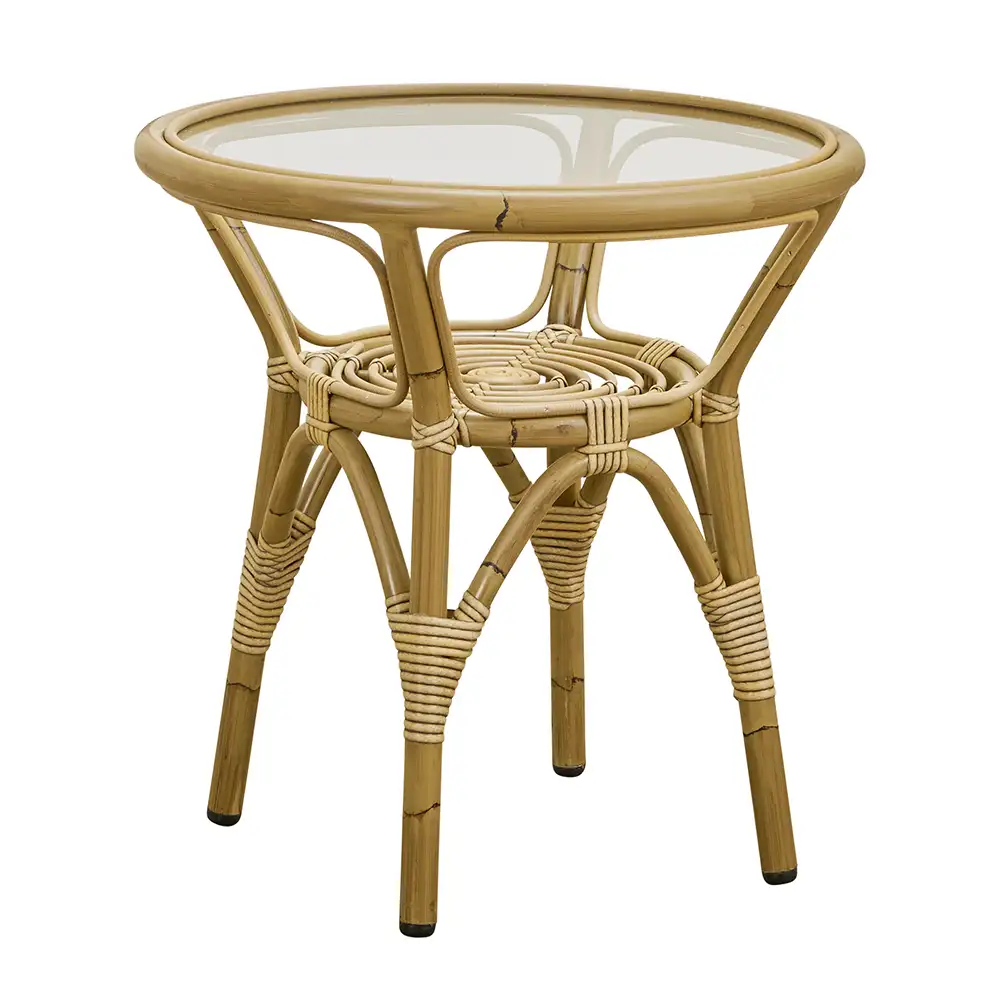 Sika Design, Tony Beistelltisch mit Glasplatte Kunst Rattan antik