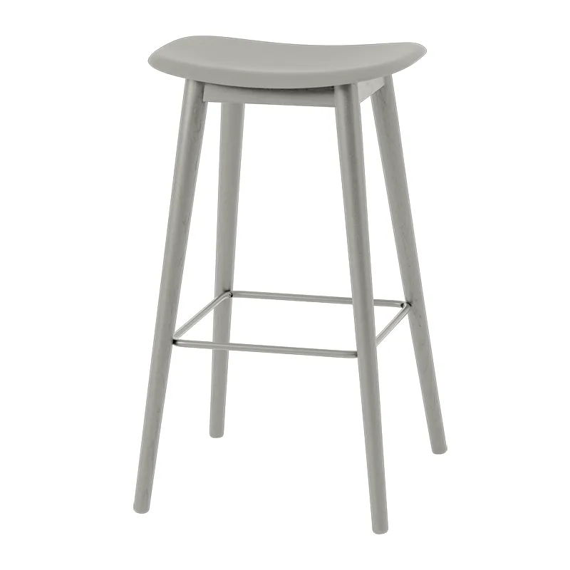 Muuto, Fiber Barhocker hoch Wood Base - 75 cm - Grey/Grey