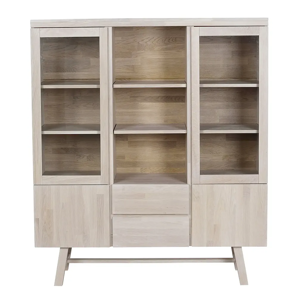 Rowico Home, Brooklyn Vitrine 130 cm Eiche weiß pigmentiert