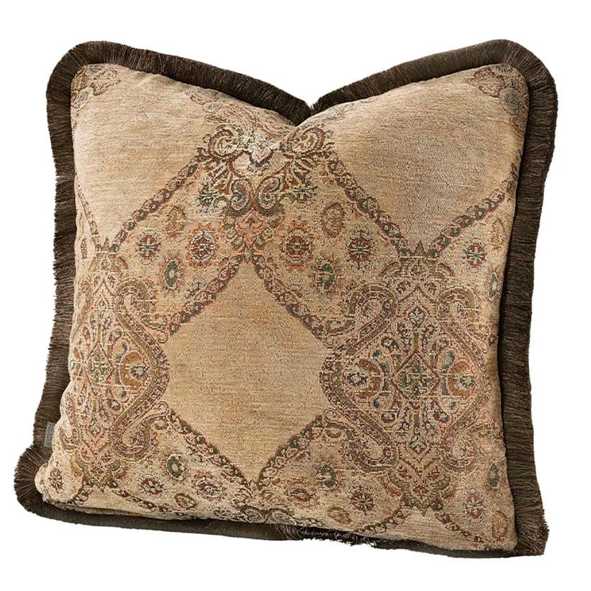 Miralago Paisley Cushion Cover Fringes Beige