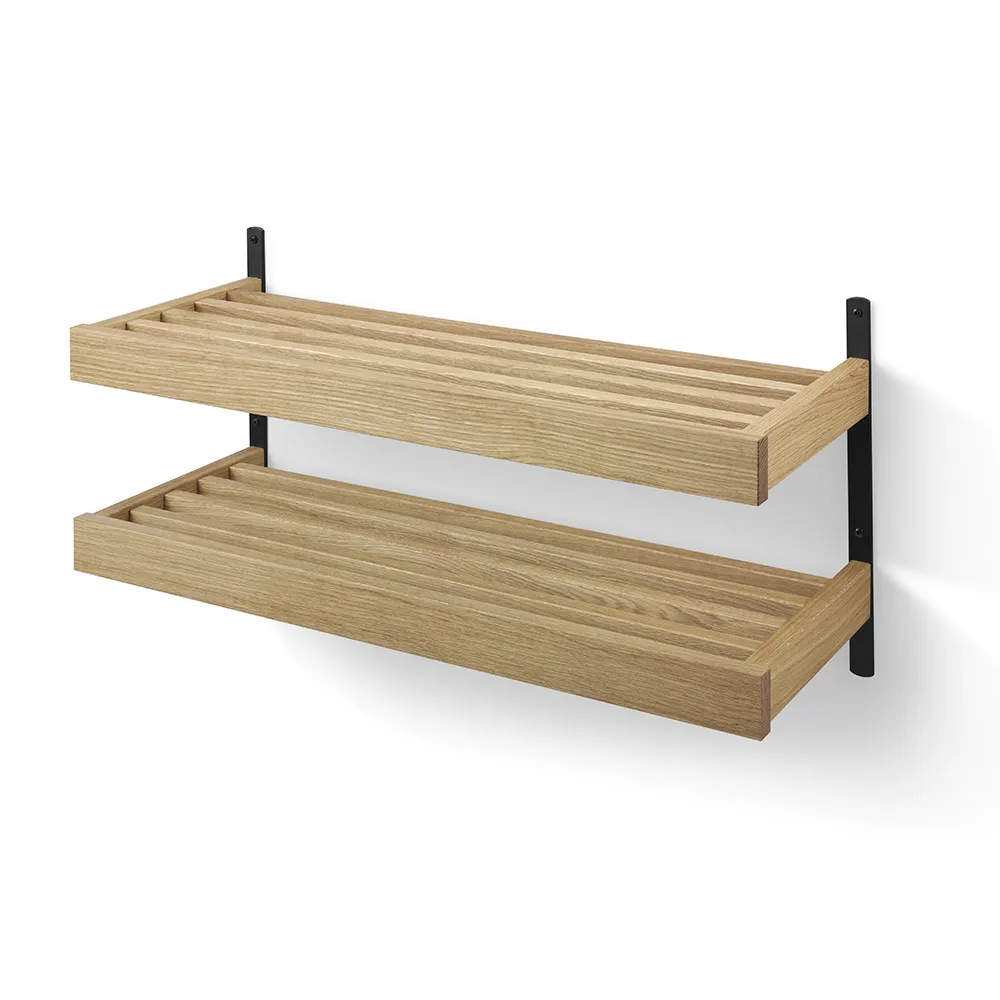 Oscarssons Möbel, Nadja Schuhregal 80 cm 2-stöckig an der Wand montiert Eiche lackiert/Mattschwarzer Stahl