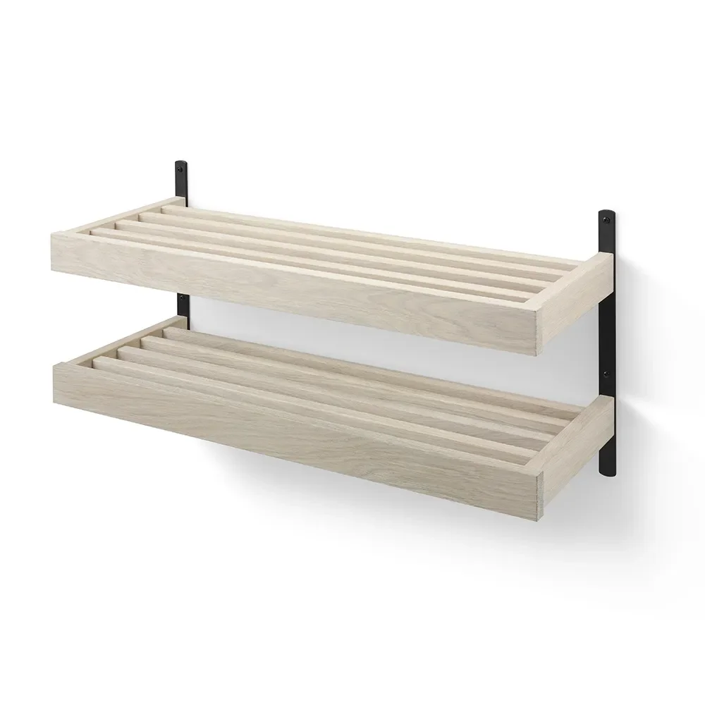 Oscarssons Möbel, Nadja Schuhregal 80 cm 2 Ebenen an der Wand montiert Eiche weiß geölt/Mattschwarzer Stahl