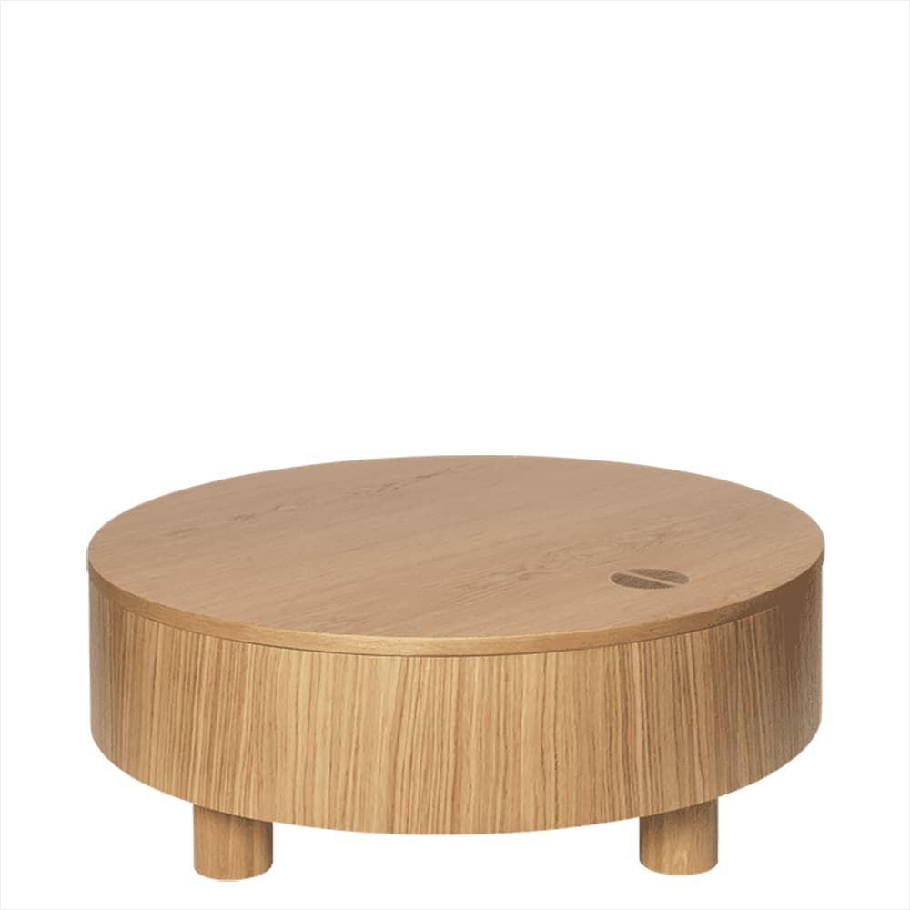 Ferm Living, Olles Couchtisch mit Stauraum – Ø80 – Natürliches Eichenfurnier