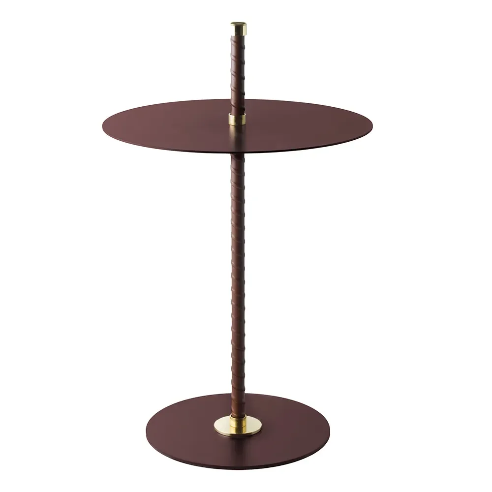 Klong, Cabaret Beistelltisch Burgundy Leder, Messing und Stahl