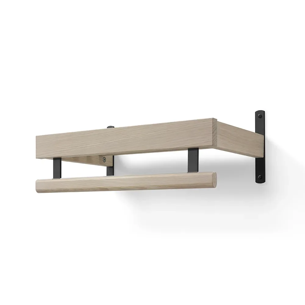 Oscarssons Möbel, Nadja Hutablage 50 cm 1 Ebene Weiß geölte Eiche/Mattschwarzer Stahl