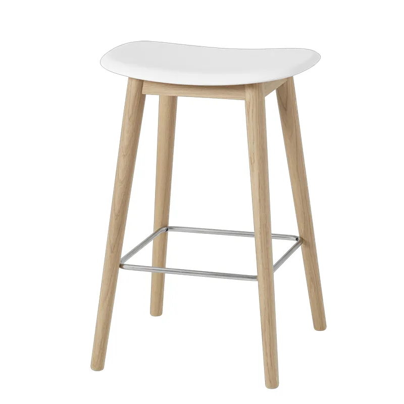 Muuto, Fiber Barhocker niedrig Wood Base - 65 cm - Natural White/Oak