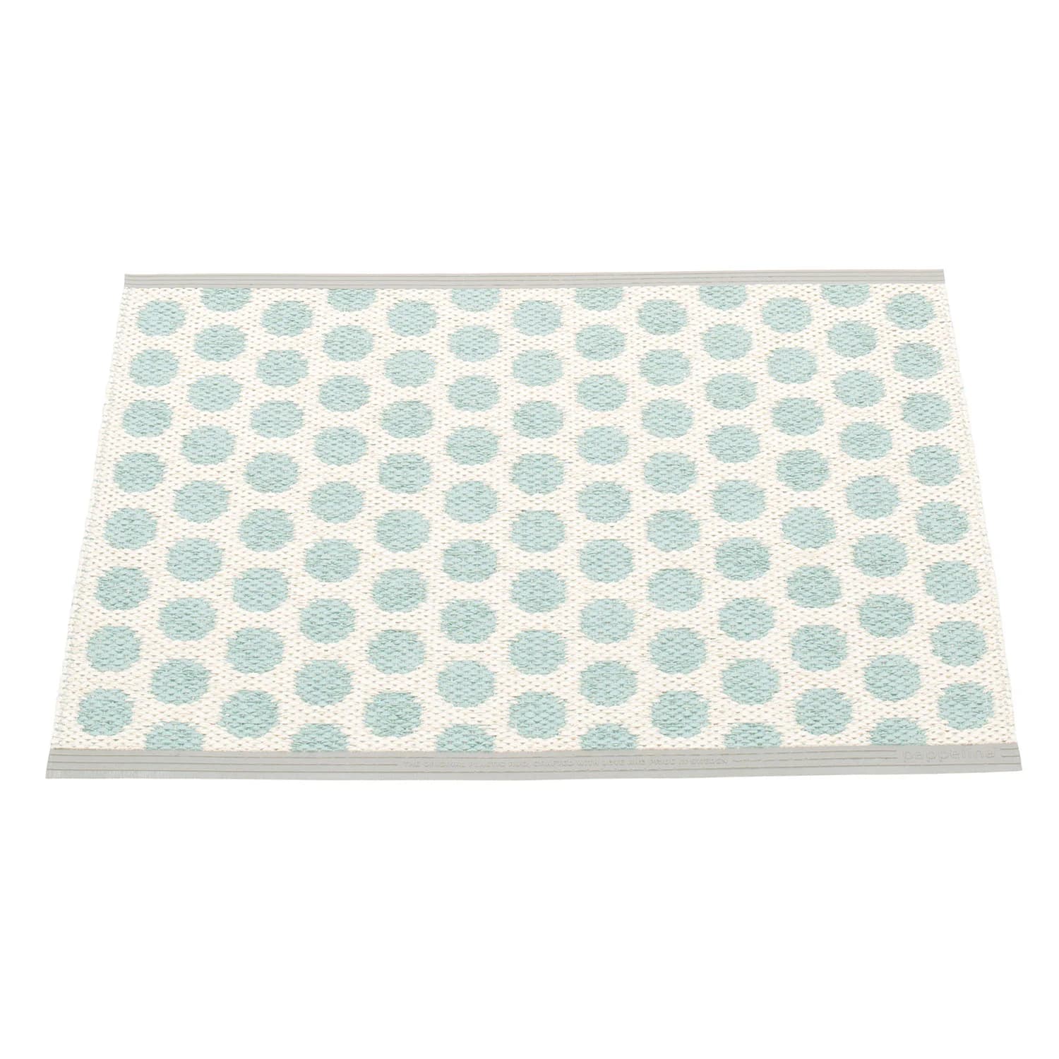 Pappelina, Noa Teppich 70x50 cm pale turquoise / vanilla / warm grey stripe