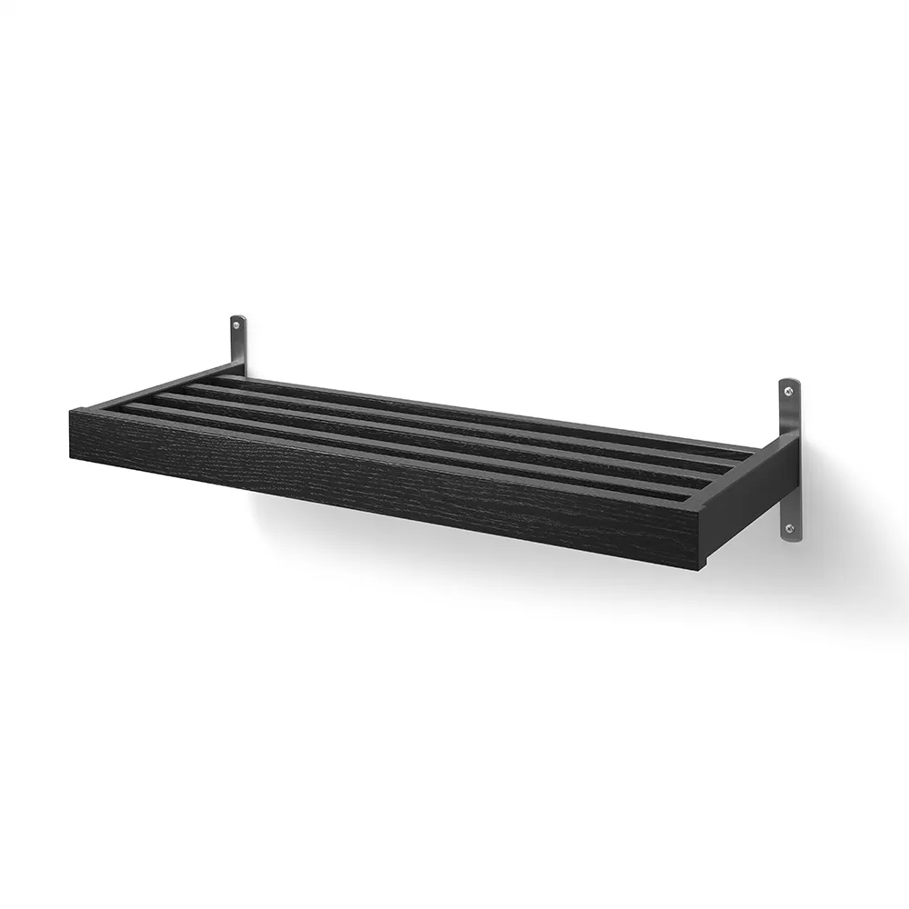 Oscarssons Möbel, Nadja Schuhregal 80 cm wandmontiert Schwarz gebeizte Eiche/geschliffener Stahl
