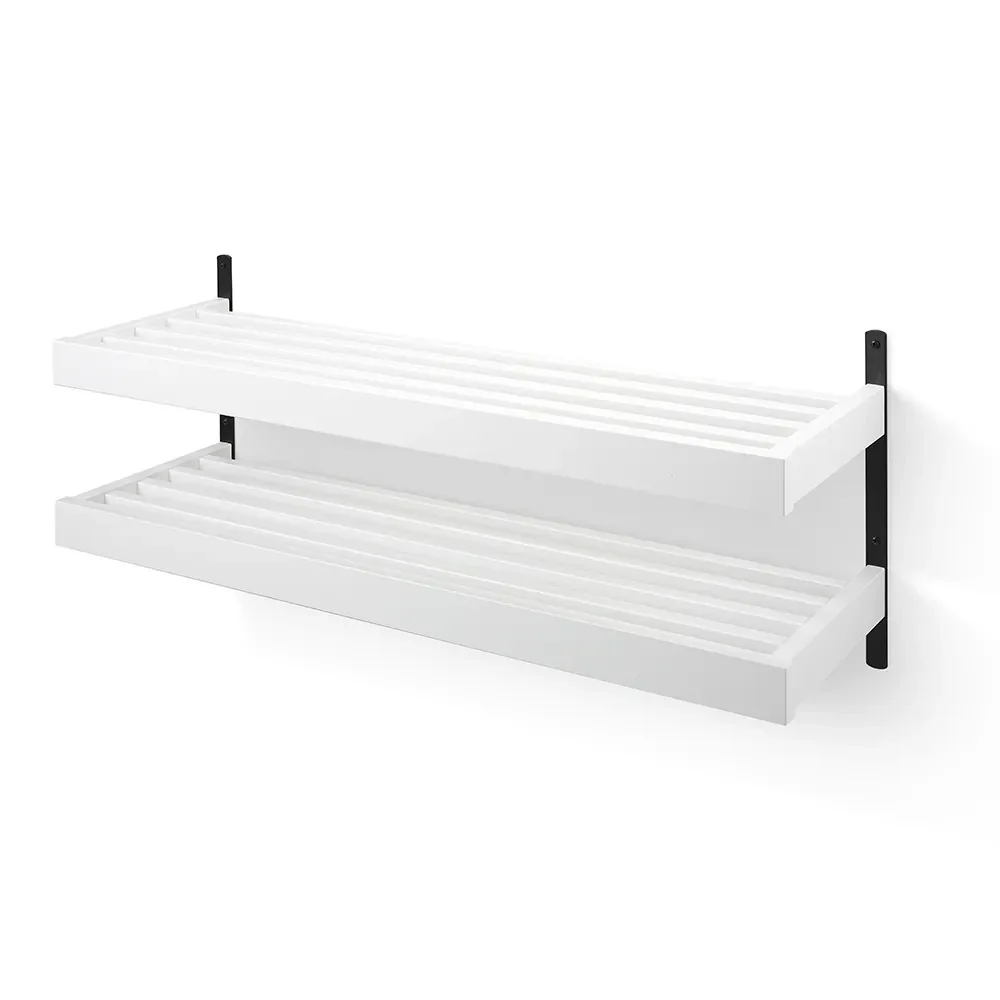 Oscarssons Möbel, Nadja Schuhregal 100 cm 2-stöckig an der Wand montiert Weiß lackierte Birke/Mattschwarzer Stahl