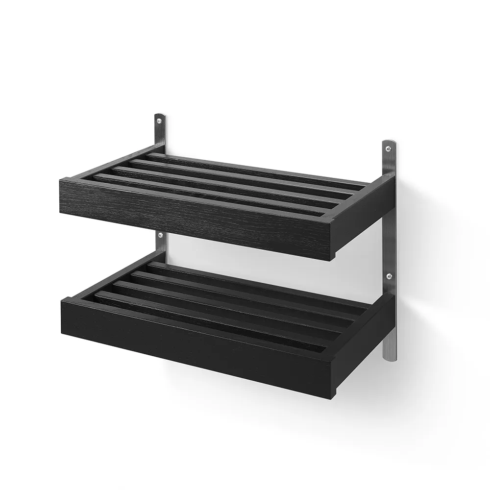 Oscarssons Möbel, Nadja Schuhregal 50 cm, 2 Ebenen, Wandmontage Eiche schwarz gebeizt/geschliffener Stahl