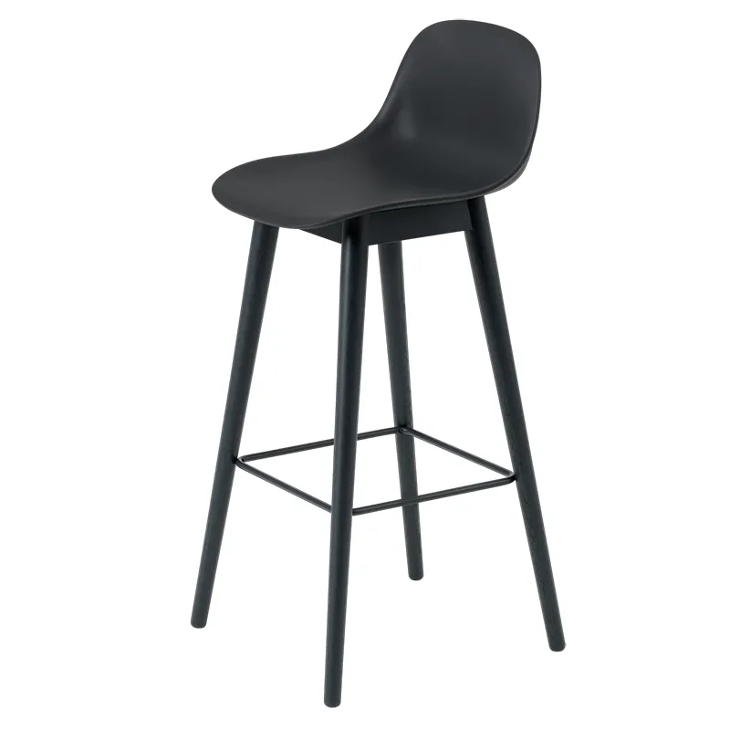 Muuto, Fiber Barhocker hoch Wood Base - 75 cm - Black/Anthracite