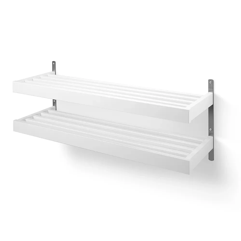 Oscarssons Möbel, Nadja Schuhregal 100 cm 2 Ebenen an der Wand montiert Weiß lackierte Birke/Stahl geschliffen