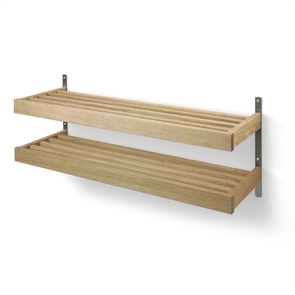 Oscarssons Möbel, Nadja Schuhregal 100 cm 2 Ebenen an der Wand montiert Eiche lackiert/Stahl geschliffen