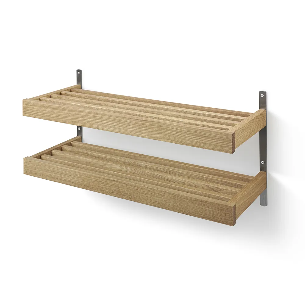 Oscarssons Möbel, Nadja Schuhregal 80 cm 2-stöckig an der Wand montiert Eiche lackiert/geschliffener Stahl