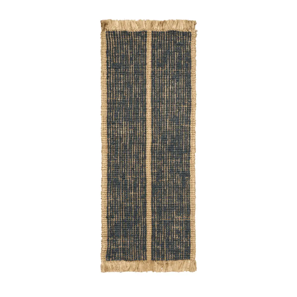 ferm LIVING - Athens Stripes Teppich 80x200 Natural/Ink Blue