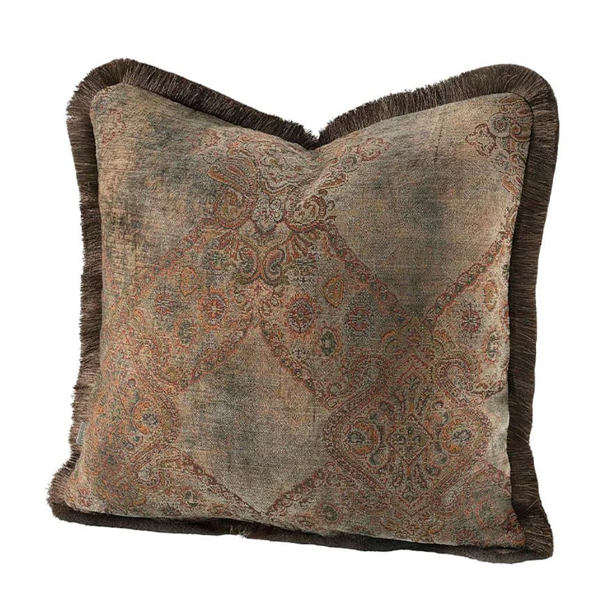 Miralago Paisley Cushion Cover Fringes Taupe