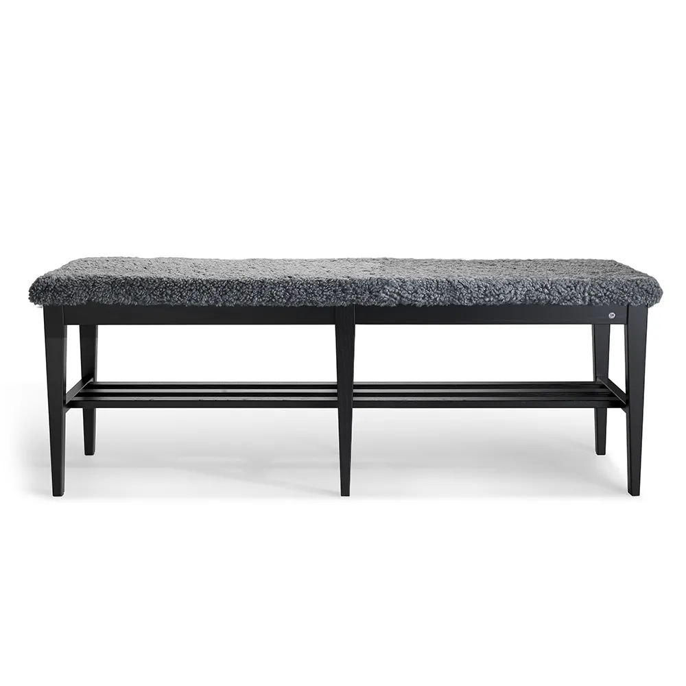 Oscarssons Möbel, Nadja Bench 130 cm Esche schwarz gebeizt/Schafsleder Hellgrau