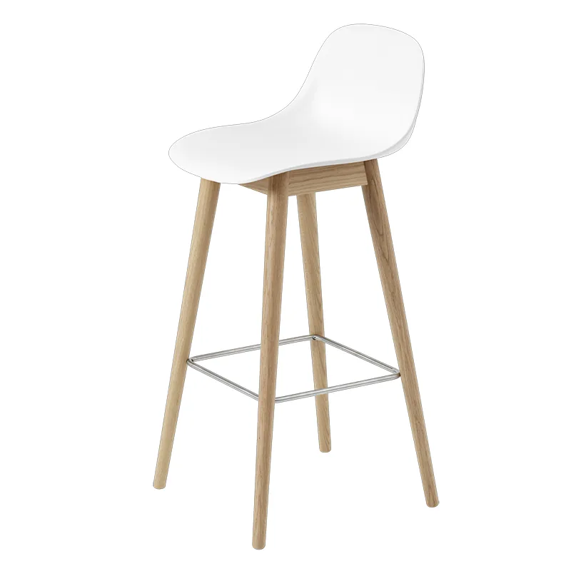 Muuto, Fiber Barhocker hoch Wood Base - 75 cm - Natural White/Oak