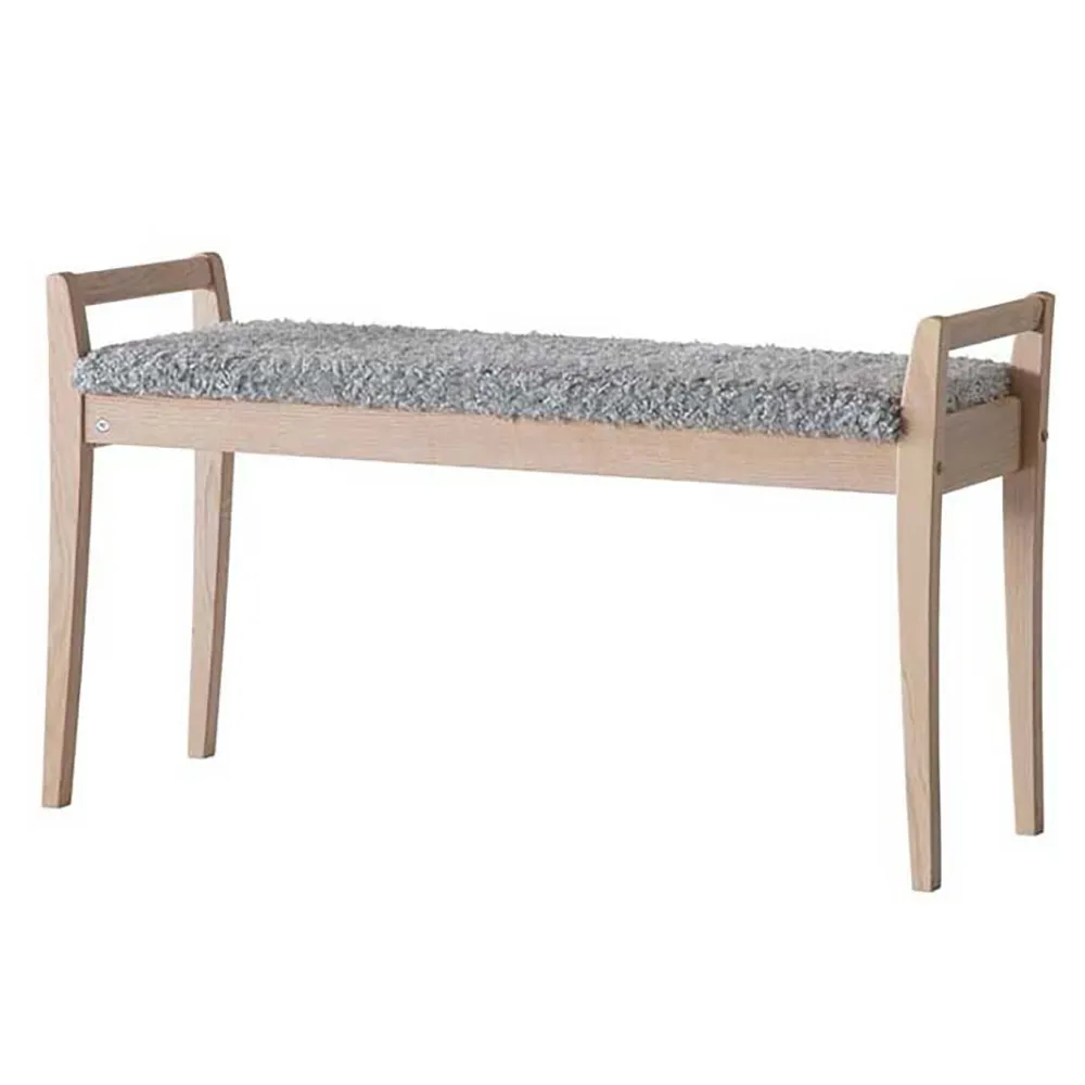 Oscarssons Möbel, Meja Bench Weiß geölte Eiche/Schafsfelloptik Hellgrau