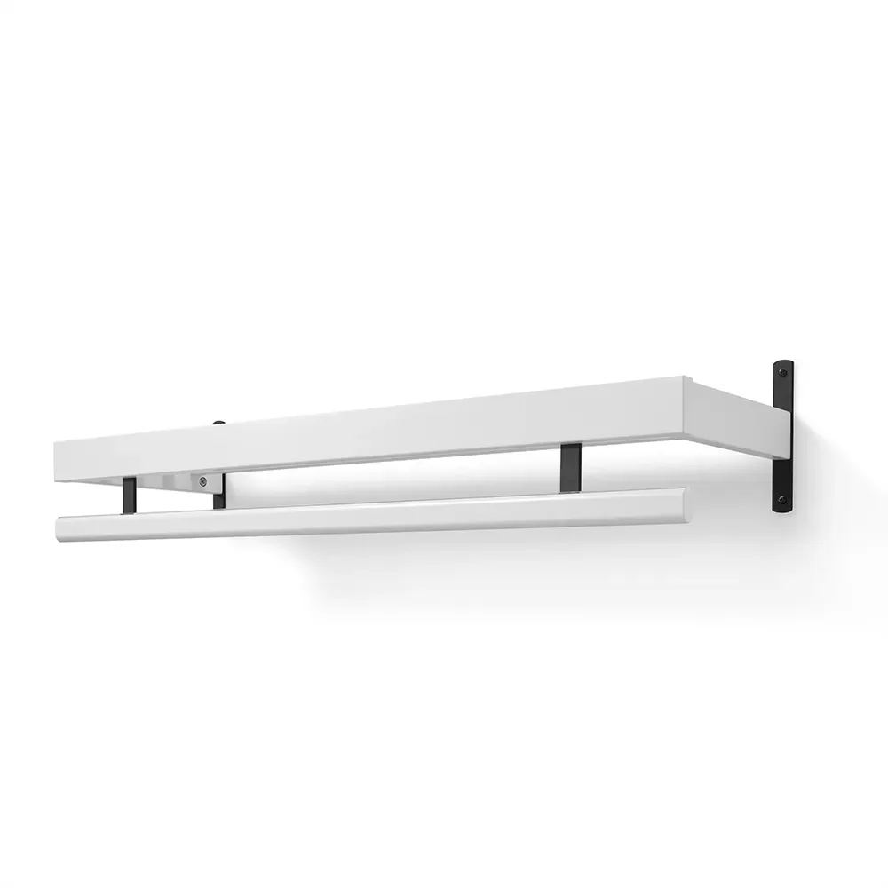 Oscarssons Möbel, Nadja Hutablage 100 cm 1 Ebene Weiß lackierte Birke/Mattschwarzer Stahl