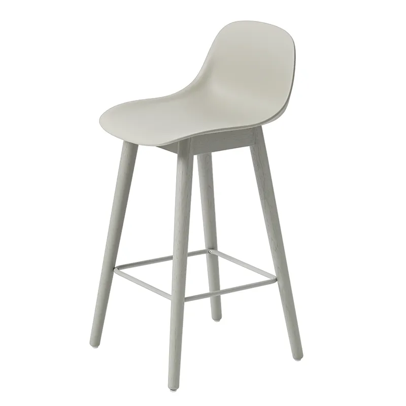 Muuto, Fiber Barhocker niedrig Wood Base - 65 cm - Grey/Grey