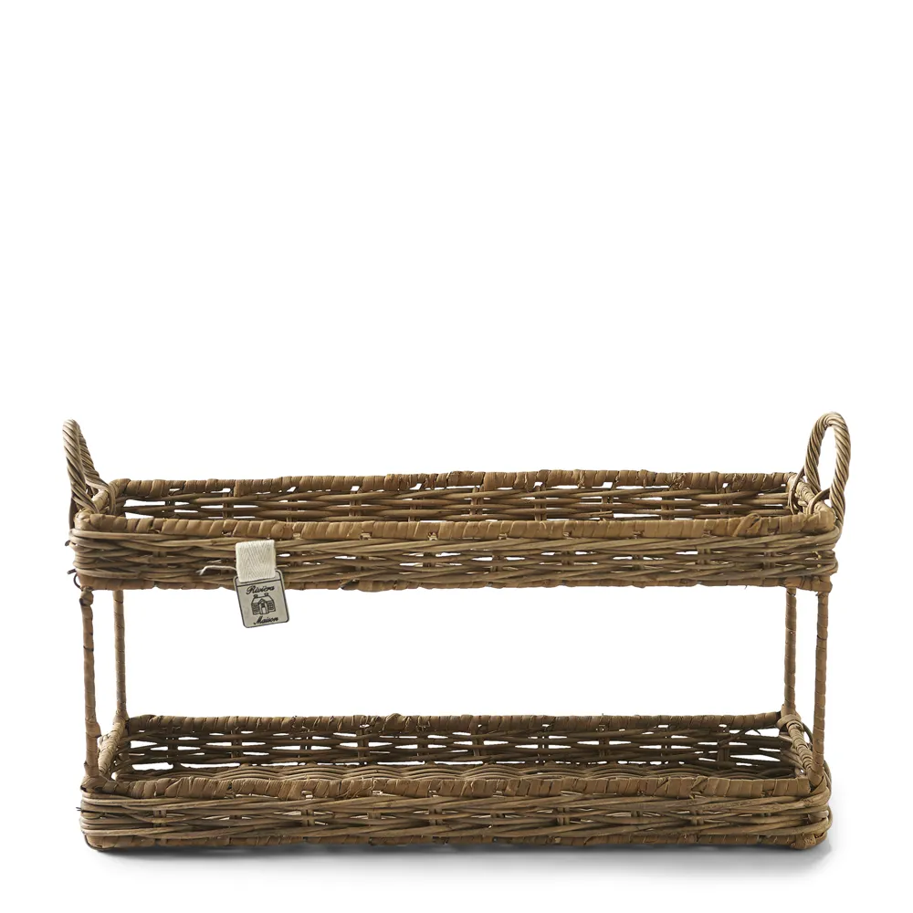 Riviera Maison, Handgefertigtes Aufbewahrungstablett aus Rattan Ma Maison (2 Etagen) S